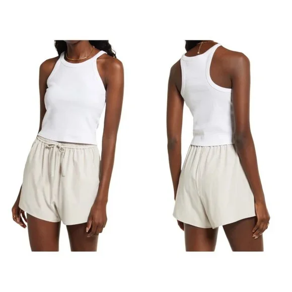 OPEN EDIT‎ Ribbed Crop Racerback Tank in White (S) - Picture 7 of 7